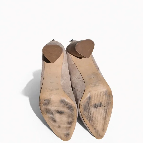 Kendall & Kylie Taupe Suede Lace-Up Ankle Booties Pointed Toe Block Heel - Picture 6 of 13
